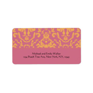 Elegant Pink and Orange Damask Address Label