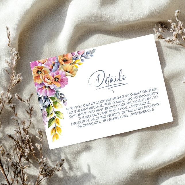 Elegant Pink and Orange Floral Wedding Details Enclosure Card (Creator Uploaded)