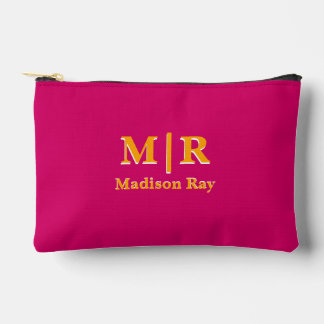 Elegant Pink and Orange Monogram Initials Accessory Pouch