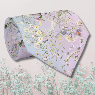Elegant Pink and Periwinkle Floral Wedding Necktie