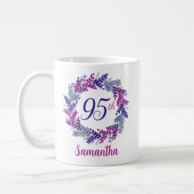 Elegant Pink and Purple 95th Birthday Coffee Mug (Left)