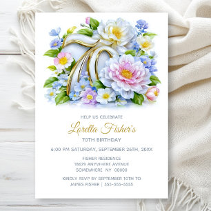 Elegant Pink and Purple Floral 70th Birthday Party Invitation