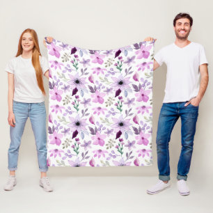 Elegant Pink and Purple Flower Pattern Fleece Blanket