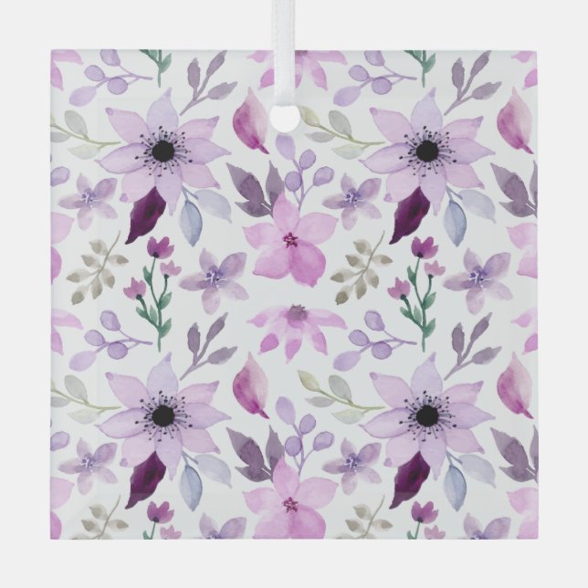 Elegant Pink and Purple Flower Pattern Glass Tree Decoration (Front)