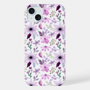 Elegant Pink and Purple Flower Pattern iPhone 15 Plus Case