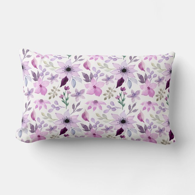 Elegant Pink and Purple Flower Pattern Lumbar Cushion (Front)