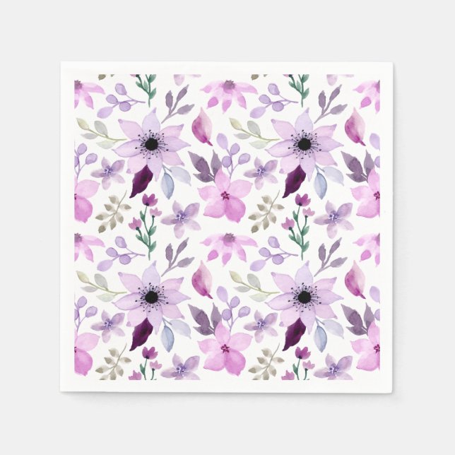 Elegant Pink and Purple Flower Pattern Napkin (Front)