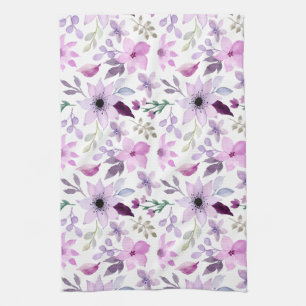 Elegant Pink and Purple Flower Pattern Tea Towel