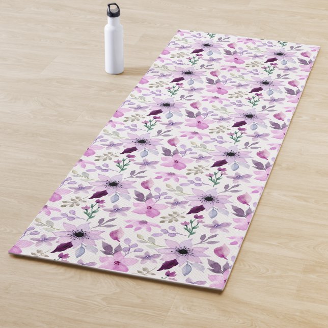 Elegant Pink and Purple Flower Pattern Yoga Mat (In Situ)