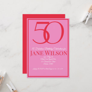 Elegant Pink and Red 50th Birthday Party  Invitation