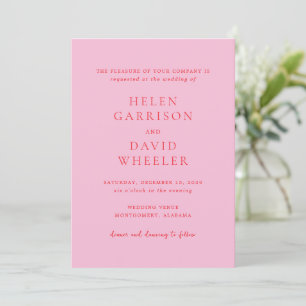 Elegant Pink and Red Classic Wedding Invitation