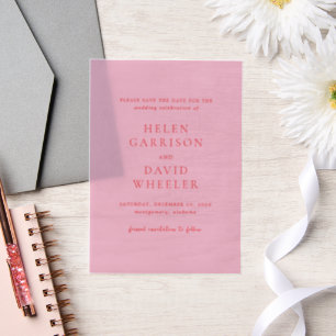 Elegant Pink and Red Classic Wedding Save the Date Vellum Invitations