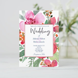 Elegant Pink and red floral wedding invitation