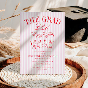 Elegant Pink and Red Grad Club Graduation Invitation