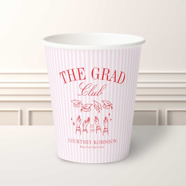 Elegant Pink and Red Grad Club Graduation Paper Cups (Creator Uploaded)