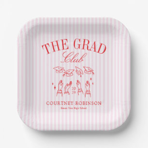 Elegant Pink and Red Grad Club Graduation Paper Plate