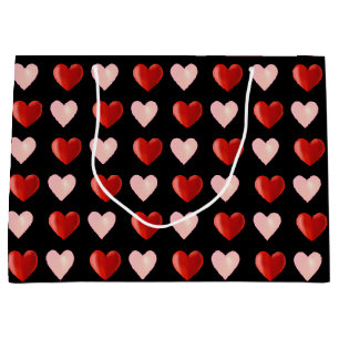 Elegant Pink and Red Hearts on Black Large Gift Bag