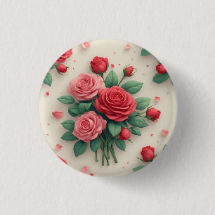 Elegant Pink and Red Rose Bouquets 3 Cm Round Badge