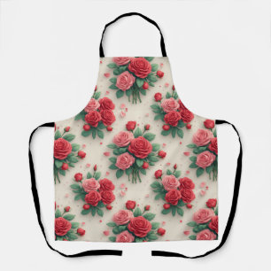 Elegant Pink and Red Rose Bouquets Apron