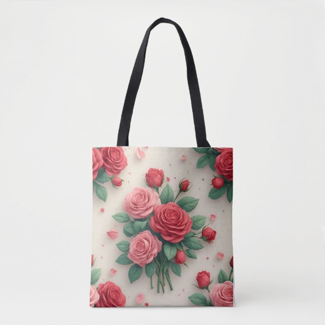 Elegant Pink and Red Rose Bouquets Tote Bag (Front)