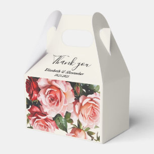 Elegant pink and red roses floral wedding  favour box