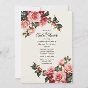 Elegant pink and red roses floral wedding  invitation