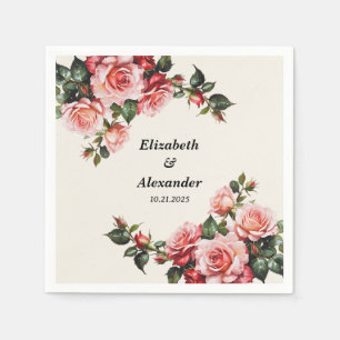 Elegant pink and red roses floral wedding  napkin