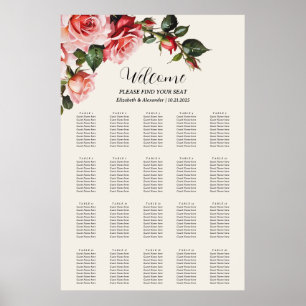 Elegant pink and red roses wedding seating chart