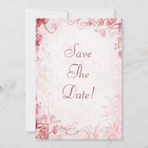 Elegant Pink and Red Vintage Wedding Save The Date Invitation