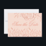 Elegant Pink and Rose Gold Fine Art Floral Save The Date<br><div class="desc">Elegant Save the Date Cards which you can customise to suit any event. The delicate floral design features fine art, outline drawings of flowers and leaves in rose gold on a blush pink background. One side of the card reads "Save the Date" in beautiful script typography. The other side of...</div>