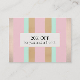Elegant Pink and Rose Gold Striped Salon Referral Card