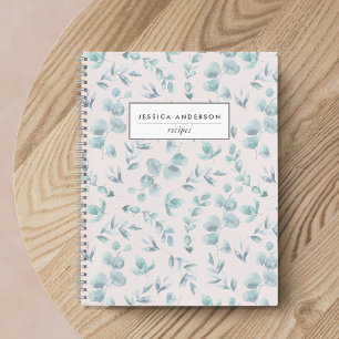 Elegant Pink and Sage Eucalyptus Recipe Notebook