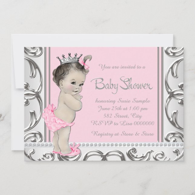 Elegant Pink and Silver Baby Shower Invitation (Front)