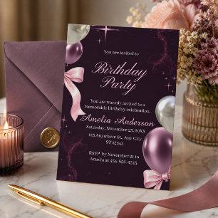 Elegant Pink and Silver Balloons Birthday Party Invitation