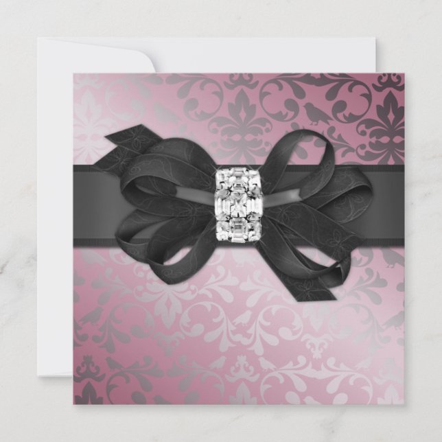 Elegant Pink and Silver Invite with Diamond Bow (Front)