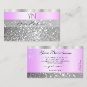 Elegant Pink and Silver Sparkling Glitter Monogram Business Card