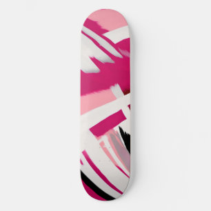 Elegant pink and white brushstrokes pattern skateboard
