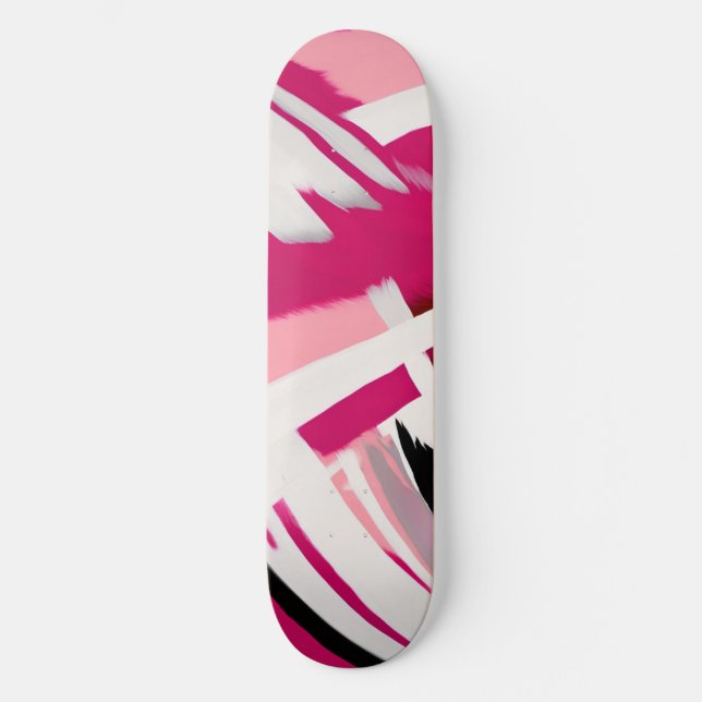 Elegant pink and white brushstrokes pattern skateboard (Front)