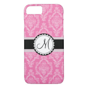 Elegant PINK and White Damask Pattern Monogram Case-Mate iPhone Case
