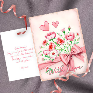 Elegant Pink and White Floral Bouquet with Hearts Postcard