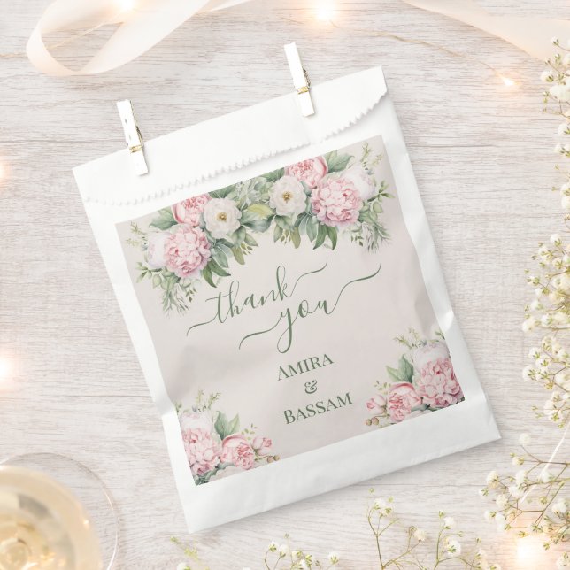 Elegant Pink and White Floral Muslim Wedding Favour Bags (Clipped)