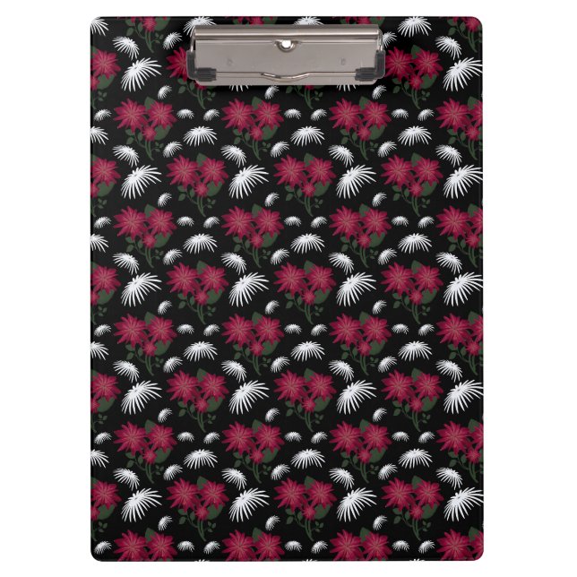 Elegant Pink and White Floral Pattern  Clipboard (Front)