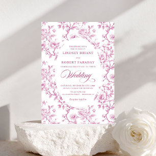 Elegant Pink and White Floral Toile Wedding Invite
