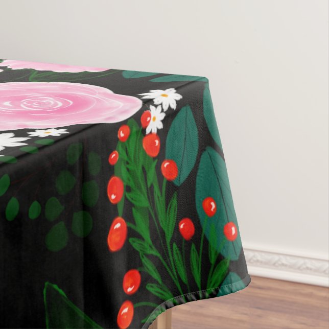 Elegant Pink and white Floral watercolor Paint Tablecloth (In Situ)