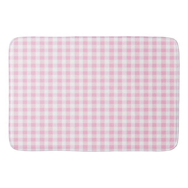 Elegant Pink and White Gingham Pattern  Bath Mat (Front)