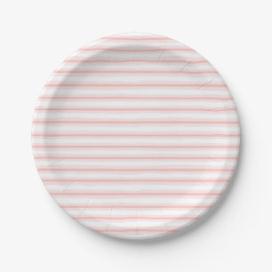 Elegant Pink and White Horizontal Stripes Pattern Paper Plate