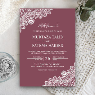Elegant Pink and White Lace Muslim Wedding Invitation