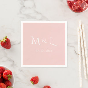 Elegant Pink and White Monogram & Date Wedding  Napkin
