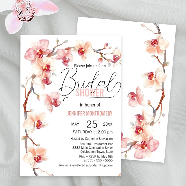 Elegant Pink and White Orchid Bridal Shower Invitation (Creator Uploaded)