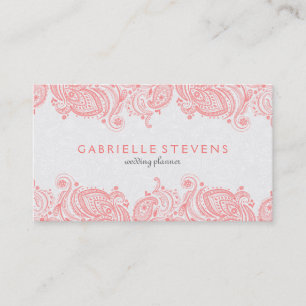 Elegant Pink And White Paisley Lace Business Card